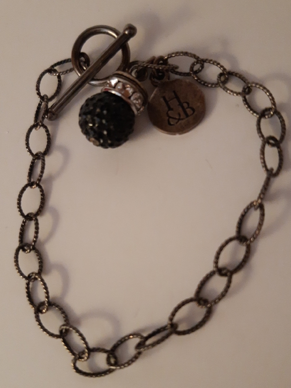 Black Swarofski Crystal Ball Charm Chain Bracelet